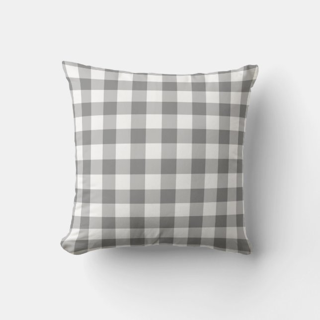Grijs en wit Gingham Check Patroon Kussen (Voorkant)