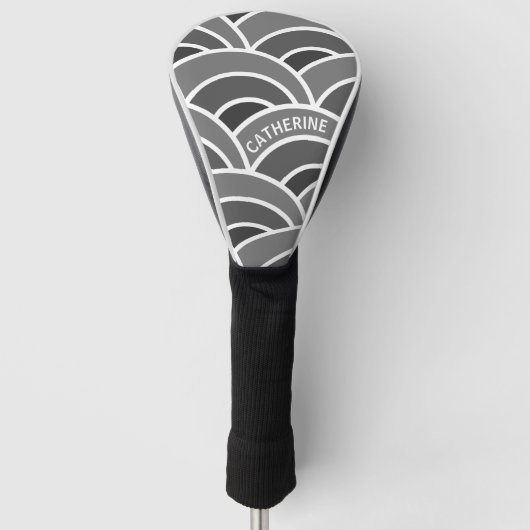 Grijs en wit golfpatroon gepersonaliseerd golfheadcover (Voorkant)