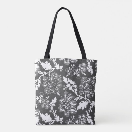 grijs en wit groot roestvrij bloempatroon tote bag (Achterkant)
