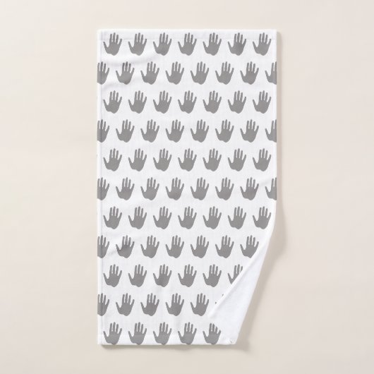Grijs en wit handafdrukpatroon handdoek (Handdoek)