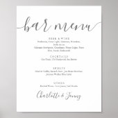 Grijs En Wit Handtekening Script Bar Menu Bord Poster (Voorkant)