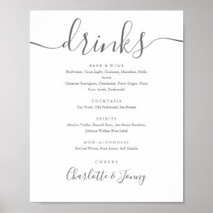 Grijs en wit handtekening script drankkaart menu b poster