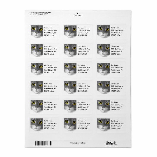 Grijs en wit Kat Gebied Etiket (Full Sheet)