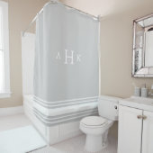 Grijs en wit Klassic Stripe Border Monogram Douchegordijn (In situ)