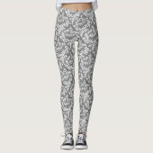 Grijs en wit Leaf Print Leggings (Voorkant)