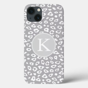 Grijs en Wit Luipaard Print Monogram iPhone 13 Hoesje