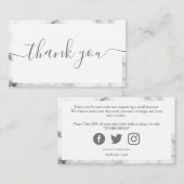 Grijs en wit marmer effect, klantendank u informatiekaartje (Voorkant / Achterkant)