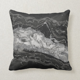 Grijs en wit marmer en zilver abstract kussen