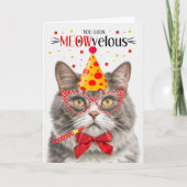 Grijs en Wit Marmeren Kat MEOWvelous Verjaardag Kaart (Voorkant)