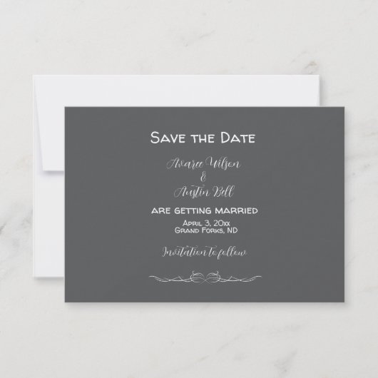 Grijs en Wit Minimalistische Bruiloft Save The Date (Voorkant)