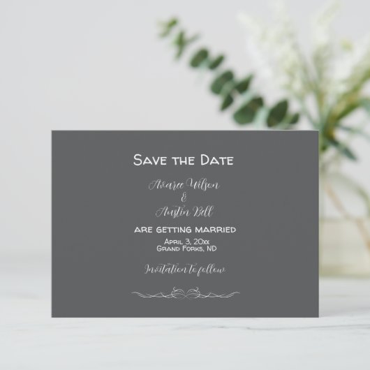 Grijs en Wit Minimalistische Bruiloft Save The Date (Staand voorkant)