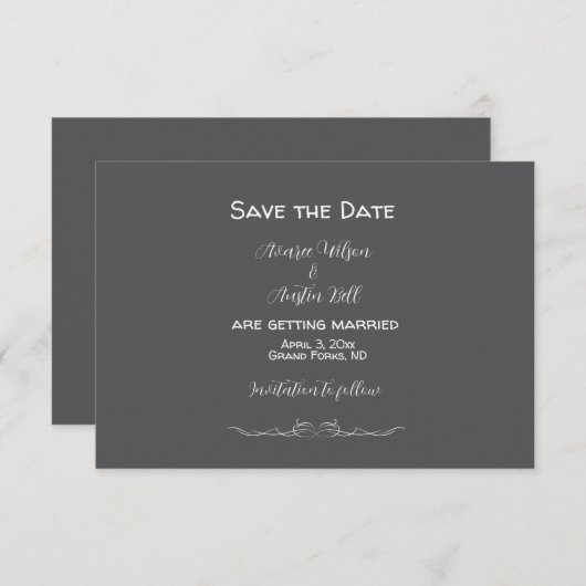 Grijs en Wit Minimalistische Bruiloft Save The Date (Voorkant / Achterkant)