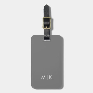Grijs en wit Modern monogram Bagagelabel