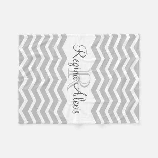 Grijs en Wit Monogram Naam Keepsake Chevron Fleece Deken (Voorkant (Horizontaal))