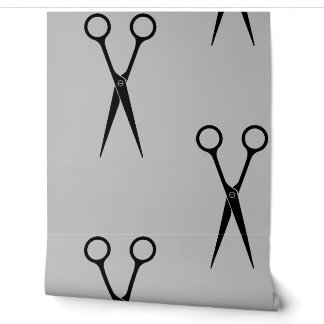 Grijs en Wit Schaar Haar Stylist Patroon Behang