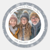  grijs en wit sneeuwvlokken kerst ronde sticker (Voorkant)
