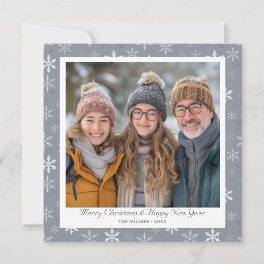 Grijs en Wit Sneeuwvlokken Vakantie Kaart (Voorkant)