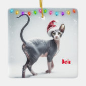 Grijs en Wit Sphynx Kat Kerstmis Keramisch Ornament (Voorkant)