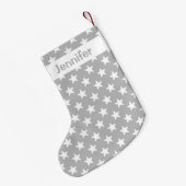 grijs en wit Star-patroon met aangepaste naam Kleine Kerstsok (Achterkant (Hangend))