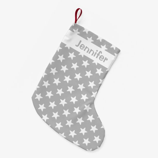 grijs en wit Star-patroon met aangepaste naam Kleine Kerstsok (Voorkant (Hangend))