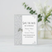 Grijs en wit traditionele kant sparen de datum aankondigingskaart (Staand voorkant)