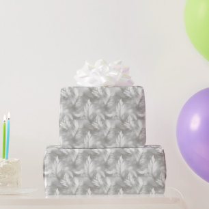 Grijs en wit veerpatroon bruids- cadeaupapier