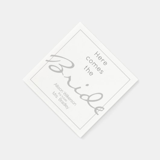 Grijs en wit Vrijgezellenfeest, hier komt de bruid Servet (Hoek)