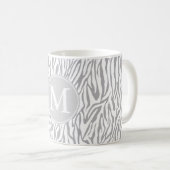 Grijs en Wit Zebra Print Monogram Koffiemok (Voorkant rechts)