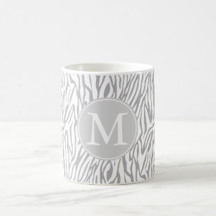 Grijs en Wit Zebra Print Monogram Koffiemok
