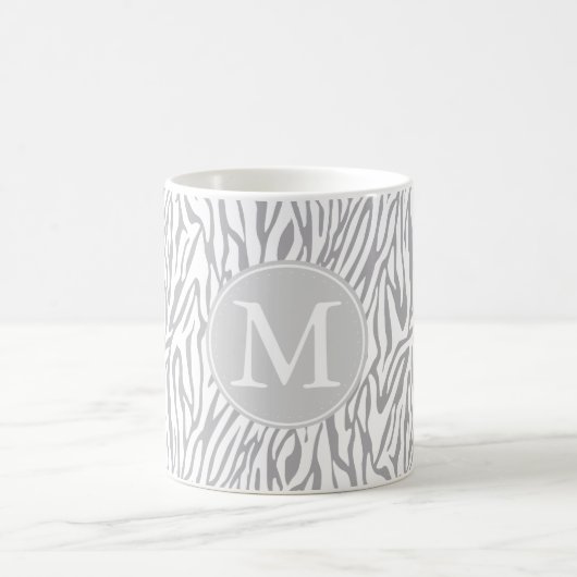 Grijs en Wit Zebra Print Monogram Koffiemok (Center)