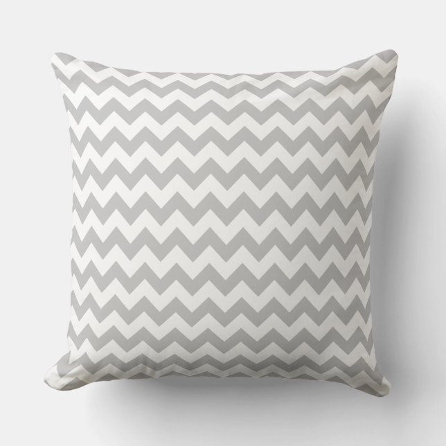 Grijs en wit Zigzag Chevron Pattern Kussen (Voorkant)
