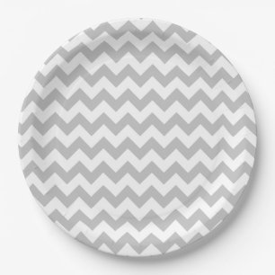 Grijs en wit Zigzag Chevron Pattern Papieren Bordje