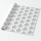 Grijs en wit zonnebloem hond poot patroon cadeaupapier (Uitgerold)