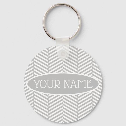 Grijs en Witte Chevron Aangepaste naam Sleutelhanger (Voorkant)