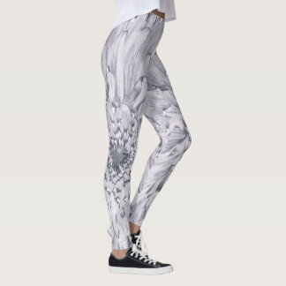 Grijs en Witte Dahlia Bloem Leggings