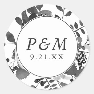 Grijs en Witte Floral sparen de Datum Weddenschap Ronde Sticker