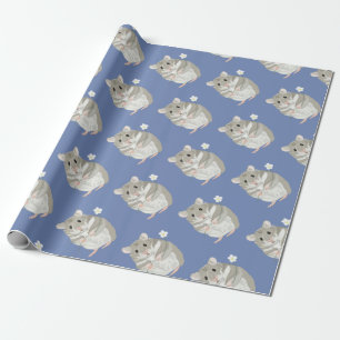 Grijs en witte hamster met een bloem cadeaupapier
