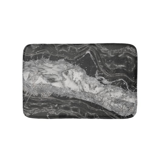 Grijs en witte marmer en zilver abstract badmat (Voorkant)