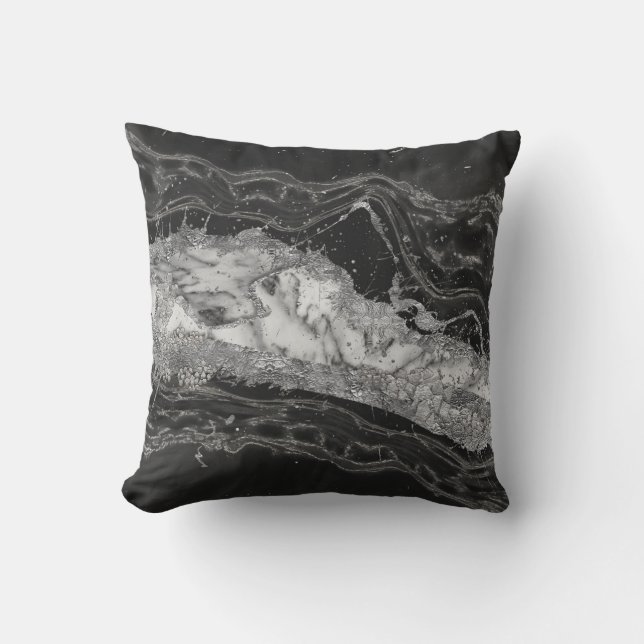 Grijs en witte marmer en zilver abstract kussen (Voorkant)