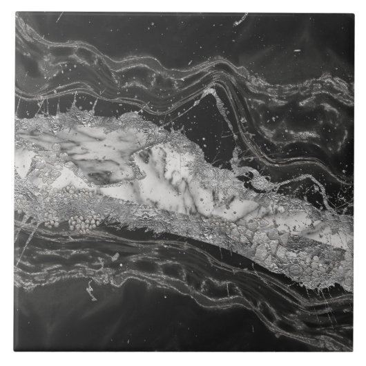Grijs en witte marmer en zilver abstract tegeltje (Voorkant)
