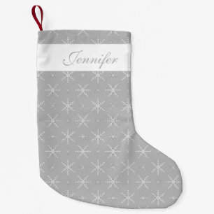 Grijs En Witte Sneeuwvlokken Met Aangepaste Naam Kleine Kerstsok