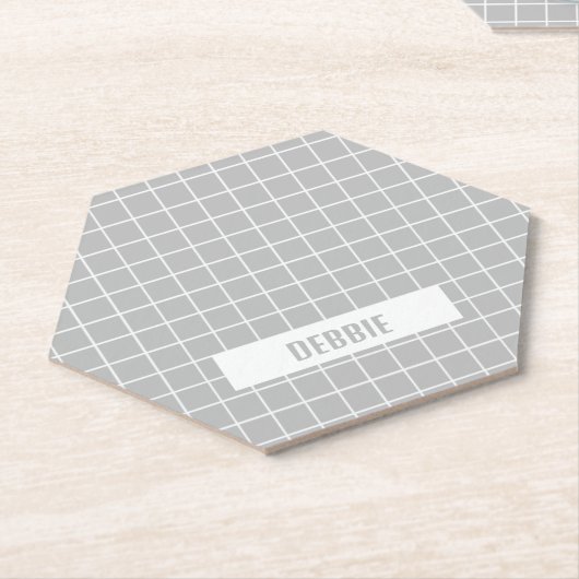 Grijs en witte tegel blokkeert aangepaste kartonnen onderzetters (Schuin)