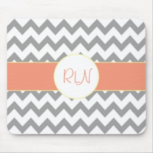 Grijs en zalm Chevron Striped Monogram Muismat