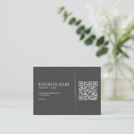 Grijs en zilver QR code visitekaartje (Staand voorkant)