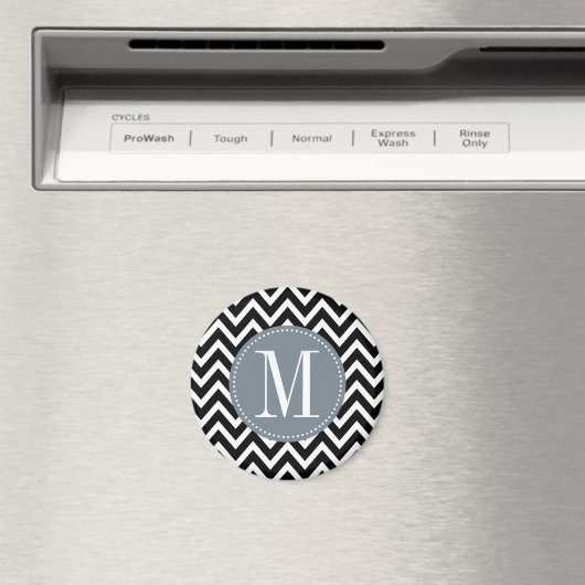 Grijs en zwart Chevron Aangepast monogram Magneet (Insitu (Vaatwasser))