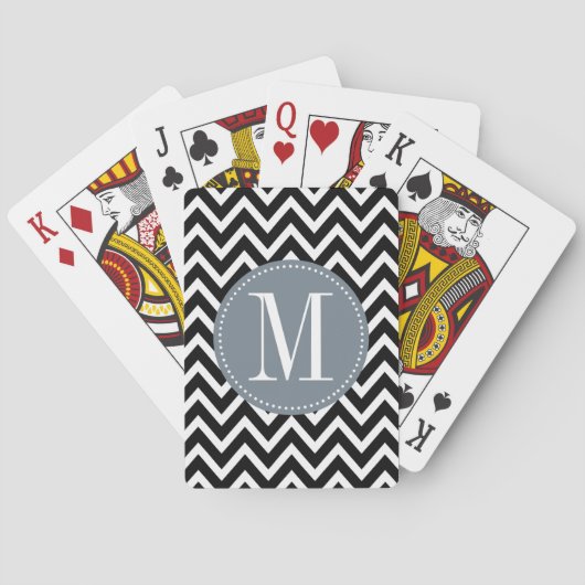 Grijs en zwart Chevron Aangepast monogram Speelkaarten (Achterkant)