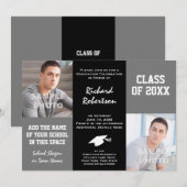 Grijs en zwart Elegant Afstuderen voor aangepaste  Kaart (Voorkant / Achterkant)