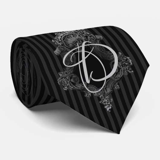 Grijs en zwart Monogram Initiaal Stropdas (Opgerold)