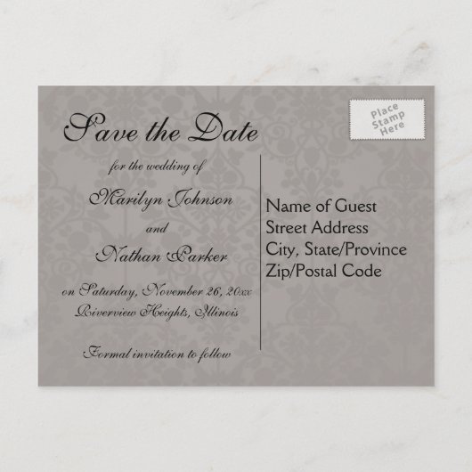 Grijs en Zwart Sla het Briefkaart Datum op (Achterkant)