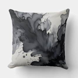 Grijs en zwart Waterverf Abstract Kussen
